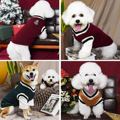 College Style V-Neck Puppy Knitwear for Small Dogs Puppy Vest Clothes Kitty Jacket Outfits