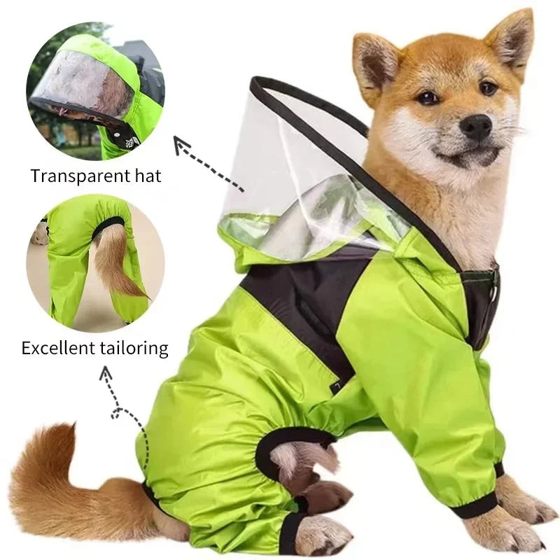 Waterproof Hooded Dog Raincoat – Transparent Jumpsuit for Pets, Cats & Dogs, Water-Resistant Pet Jacket