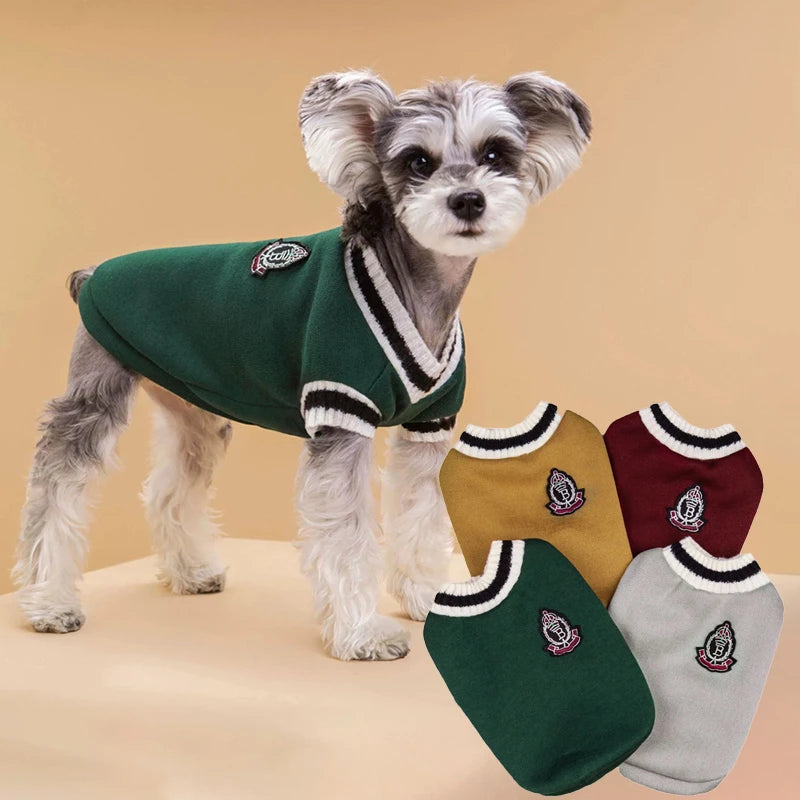 College Style V-Neck Puppy Knitwear for Small Dogs Puppy Vest Clothes Kitty Jacket Outfits